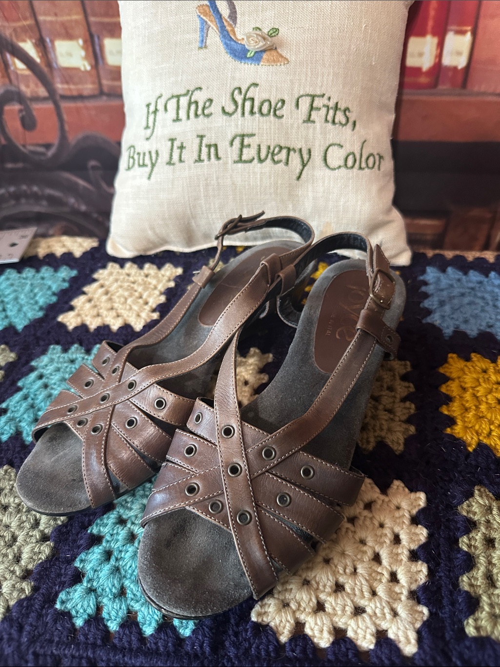Joyce Made In Italy Brown Leather Slingback Comfort Sandals Est Sz 5 Vintage